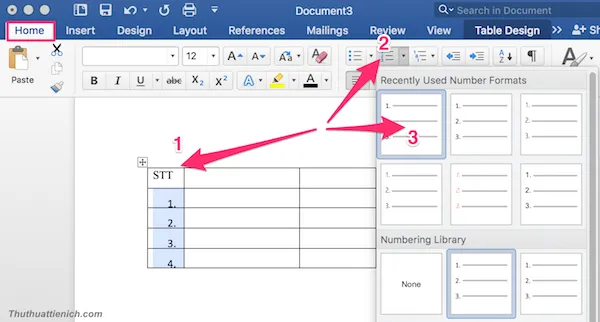 Hướng dẫn cách đánh số thứ tự bảng trong Word (2003-2016)