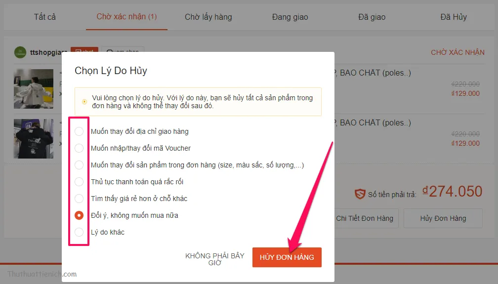 Hướng dẫn cách hủy đơn hàng trên Shopee