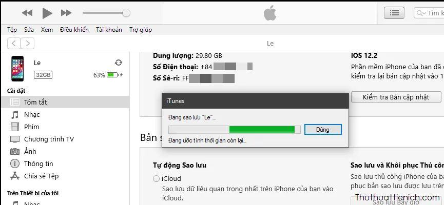 Hướng dẫn cách sao lưu (backup) iPhone/iPad bằng iTunes trên máy tính