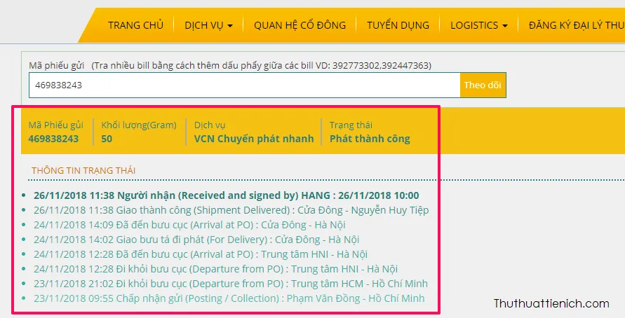 Hướng dẫn cách tra cứu vận đơn, định vị hành trình bưu phẩm gửi đi bằng Viettel Post