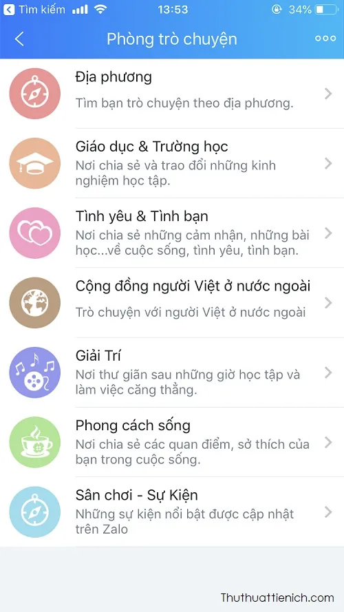 Hướng dẫn cách vào phòng Chat (phòng trò chuyện) Zalo