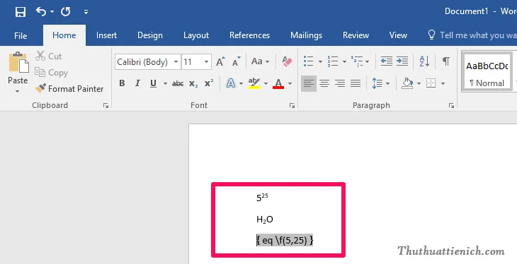 Hướng dẫn cách viết số mũ, phân số, công thức toán học, hóa học trong Word