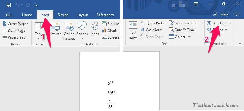 Hướng dẫn cách viết số mũ, phân số, công thức toán học, hóa học trong Word