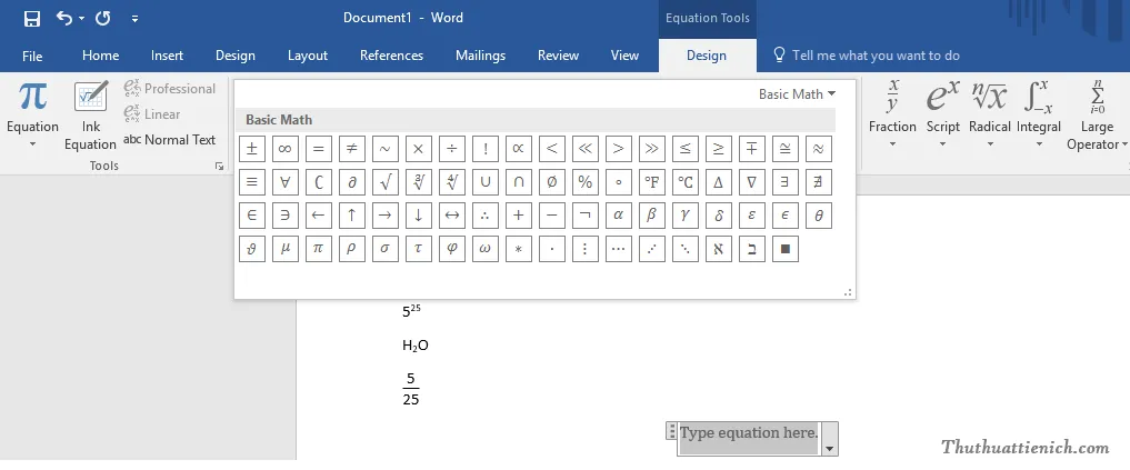 Hướng dẫn cách viết số mũ, phân số, công thức toán học, hóa học trong Word