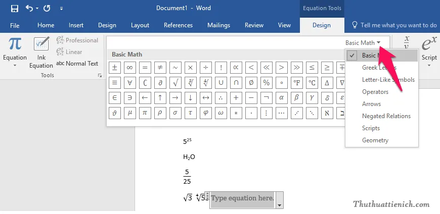 Hướng dẫn cách viết số mũ, phân số, công thức toán học, hóa học trong Word