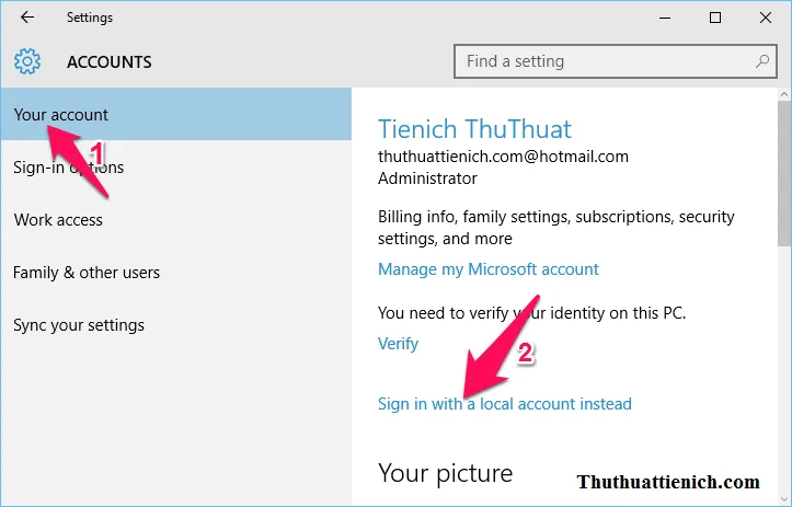 Hướng dẫn chuyển đổi giữa tài khoản Local với tài khoản Microsoft trên Windows 10
