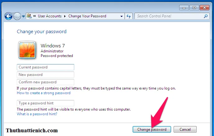 Hướng dẫn tạo, thay đổi, xóa mật khẩu đăng nhập Windows 7