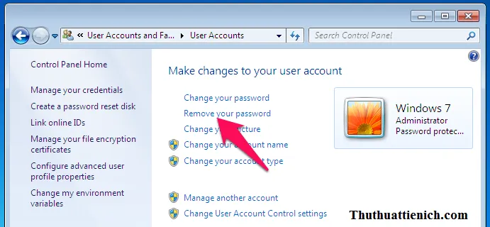Hướng dẫn tạo, thay đổi, xóa mật khẩu đăng nhập Windows 7