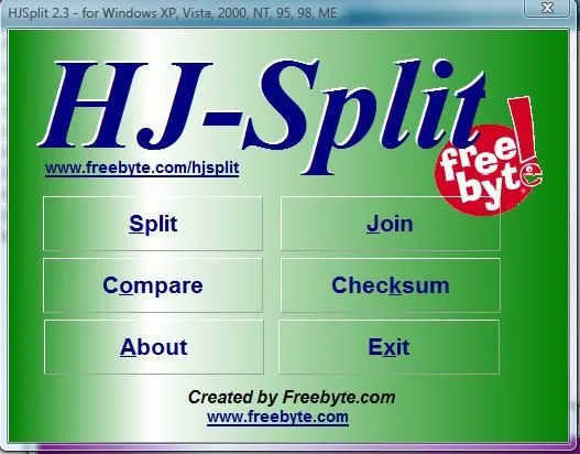 Phần mềm nối file & cắt file HJSplit 2.4(.001,.002,.003,.__a,.__b,.__c)