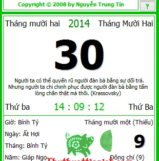 Tải phầm mềm lịch Việt tVietCalendar 1.1 cho máy tính