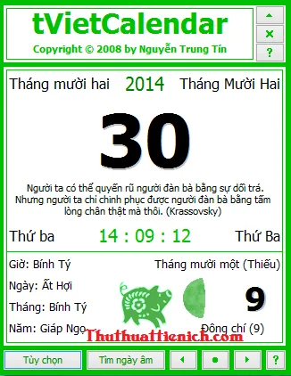 Tải phầm mềm lịch Việt tVietCalendar 1.1 cho máy tính