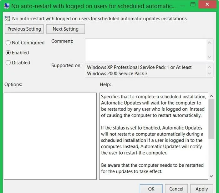 Tắt chức năng tự restart sau khi chạy Windows Update trên win 8