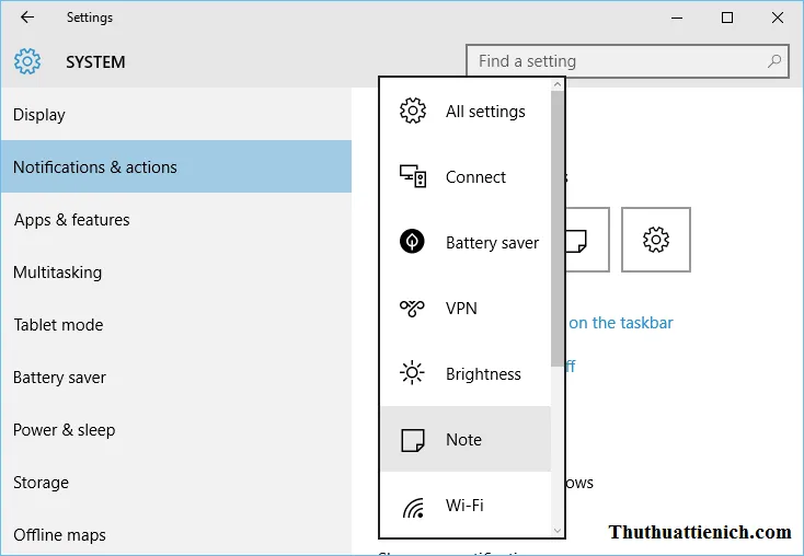 Thay đổi các nút Quick Actions trong Action Center trên Windows 10