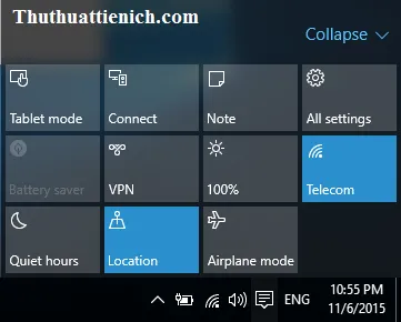 Thay đổi các nút Quick Actions trong Action Center trên Windows 10